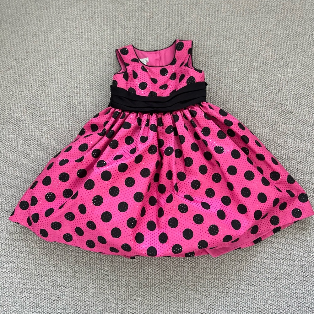 Isobella & Chloe pink & black polka Dot Dress size 5